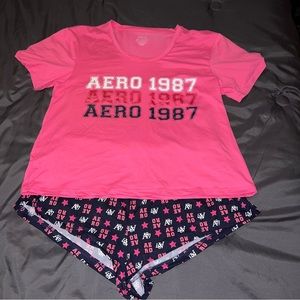 Aeropostale Pink and Navy Pajama Set